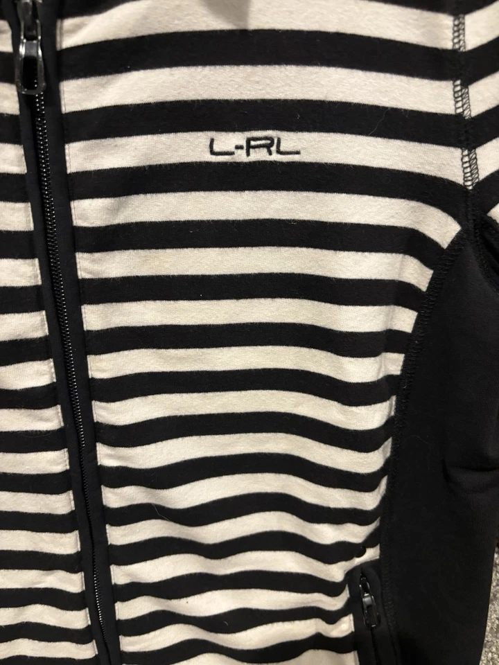 Chaqueta L-RL Lauren Active Ralph Lauren Cremallera Frontal Negra Blanca a Rayas Talla M Foto 3 de 4