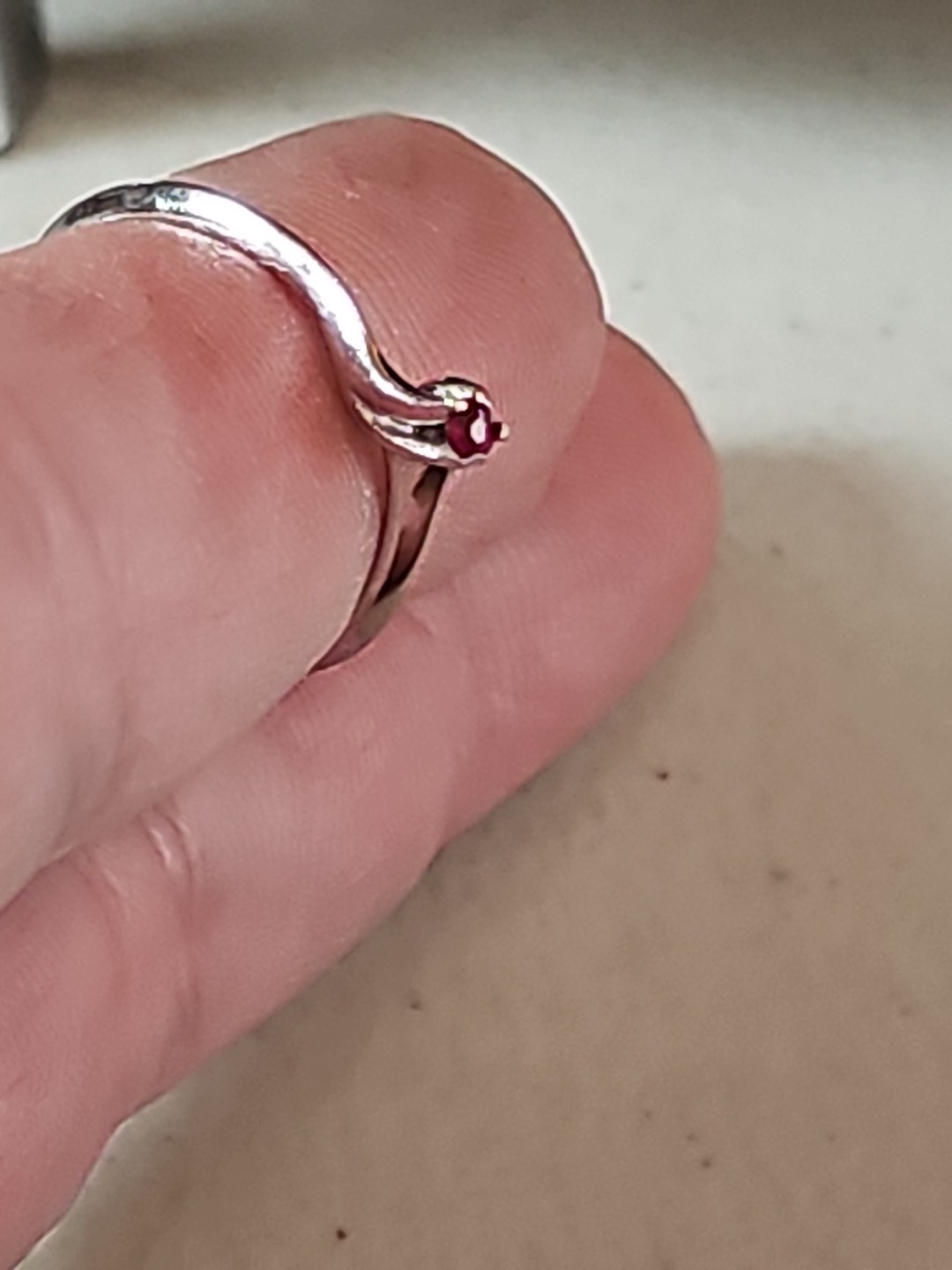 Vintage Sterling Mini Ruby Solitaire Ring 7 - image 4