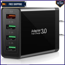 Efficient 4-Port USB Charger - Multi Device Fast Charging Station in Black