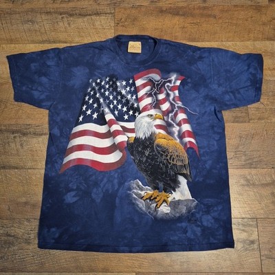 The Mountain Eagle USA Flag Shirt XL Vintage Y2K Blue Tie Dye Nature Tee