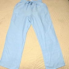 Women  s Blue Solid Polyester Pants with Elastic Waist, Machine Washable