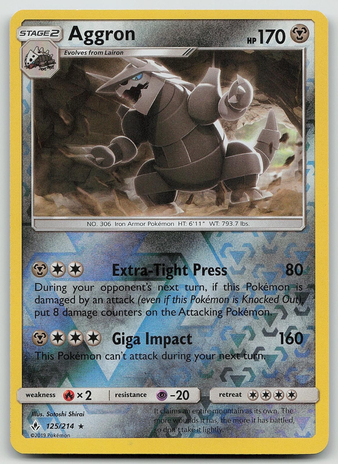 Pokemon Aggron 125/214 Unbroken Bonds Rare Reverse Holo NM