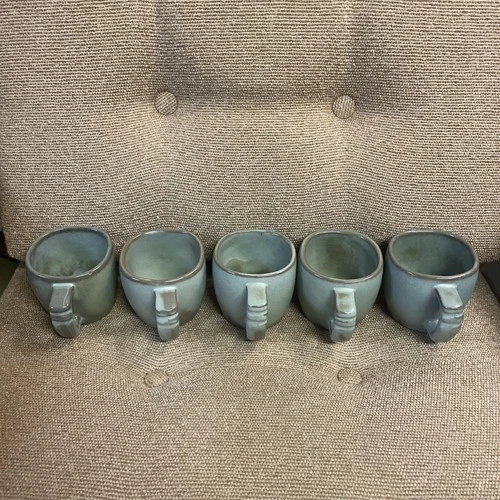 Frankoma Pottery 5C Prairie Green Plainsman Coffee Mug Set of 5 Cups Vintage