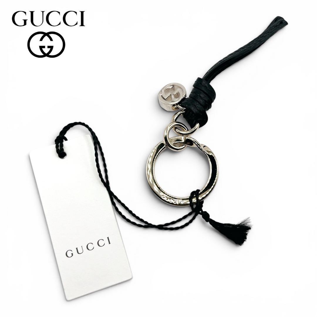 Gucci Interlocking G Leather Tassel Key Ring Black Unisex NWT | eBay