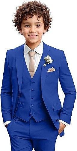 Boys Formal Suit 3 Piece Toddler Tuxedos for Wedding Slim Fit Kids Outfit Jacket - Picture 27 of 33