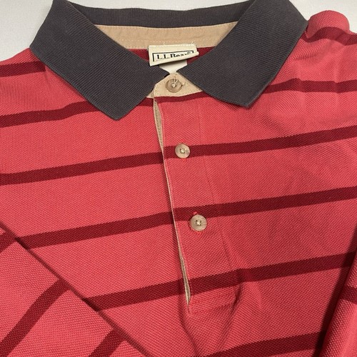 Polo LL Bean manica lunga uomo grande alta LT pullover bottoni rosso righe - Foto 1 di 7