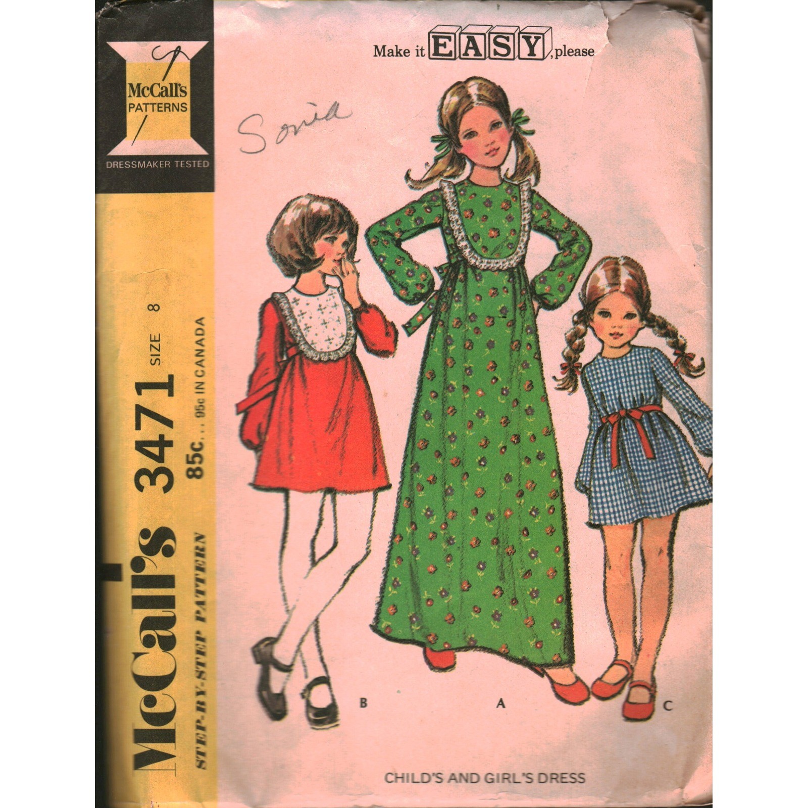 Vintage 1972 McCalls 3471 Girls Dress Sewing Pattern Size 8 Maxi Mini ...
