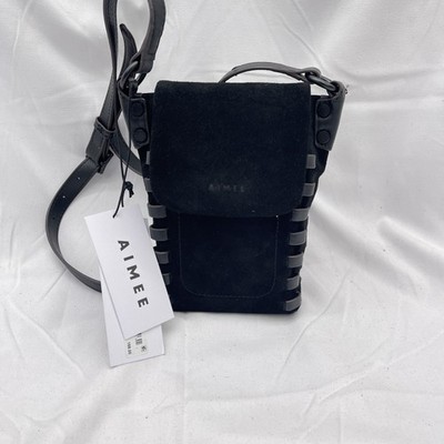 Aimee Womens Zen Phone Crossbody Bag Suede Black