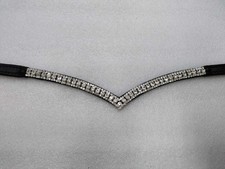 Top Leather Horse Bridle Brow Bands With 3 Row White Clear Crystal Decoration