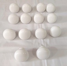 White Porcelain Round Drawer Pull Knobs Lot of 14 Vintage 3 are Chipped at Base
