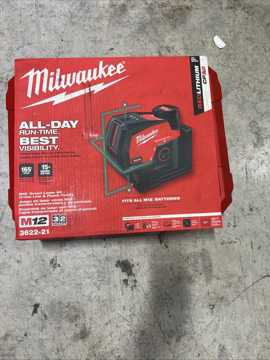 MILWAUKEE TOOL 3622-21 M12 Green Cross Line & Plumb Points Laser