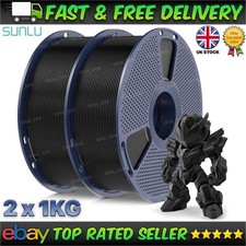 Sunlu PLA 1.75mm 3D Printer Filament Black 2 x 1KG Spool Printing Roll +/-0.02mm