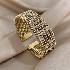 Vintage Braided Mesh Open Cuff Bracelet Stainless Steel Waterproof Jewelry