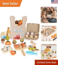 Wooden Play Food Sets for Kids Kitchen, Food Toys for Toddlers 3 Old, Prete...