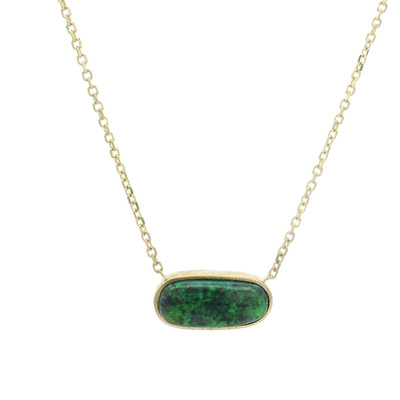 14k Yellow Gold Oval Black Opal Pendant Adjustable Chain