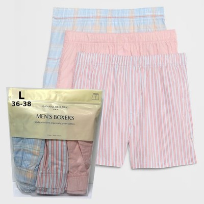 Banana Republic Boxers 3 Pair Men's LARGE Pastels Plaid Stripe Boxer Shorts