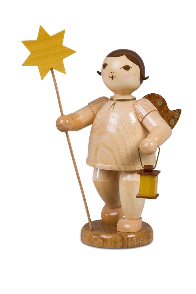 Ange avec Étoile Et Lampe Sans Couronne Hauteur Environ 22cm Neuf Bois D'Anges - Photo 1/1