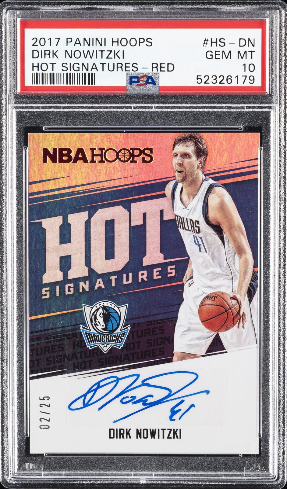 2017 PANINI HOOPS HOT SIGNATURES RED #HS-DN DIRK NOWITZKI #/25 PSA 10 AUTO