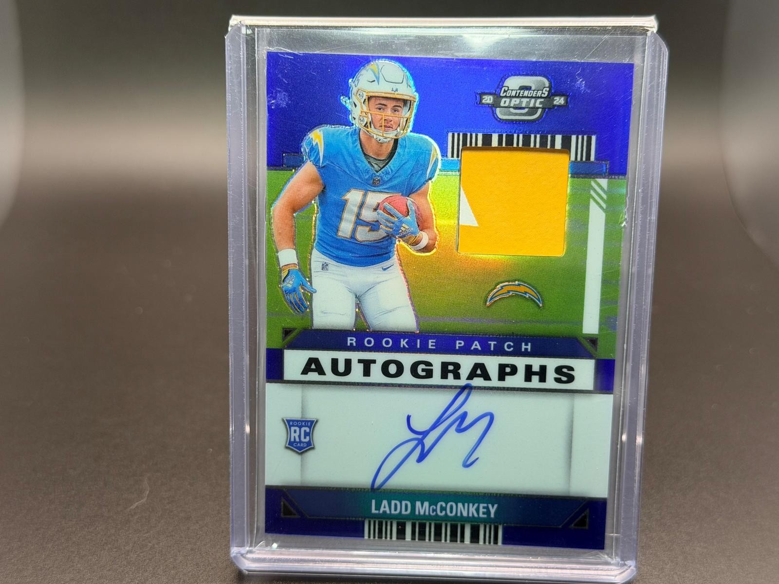 2024 Panini Contenders Optic Ladd McConkey Rookie Patch Autographs Blue #/50