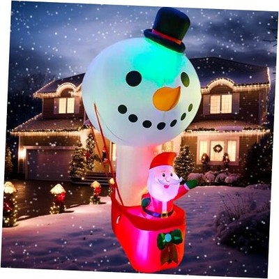  Christmas Inflatables 8FT Santa Sitting on Hot Air Balloon Snowman, Color 