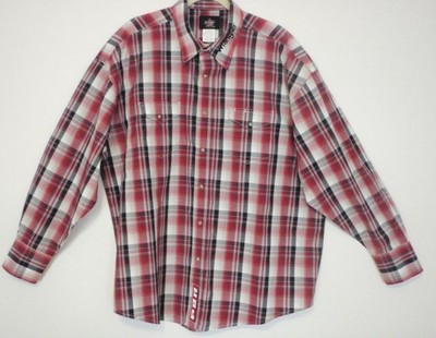 Wrangler PBR Men's Long Sleeve Western Shirt Size XXL Red Black White Pearl Snap