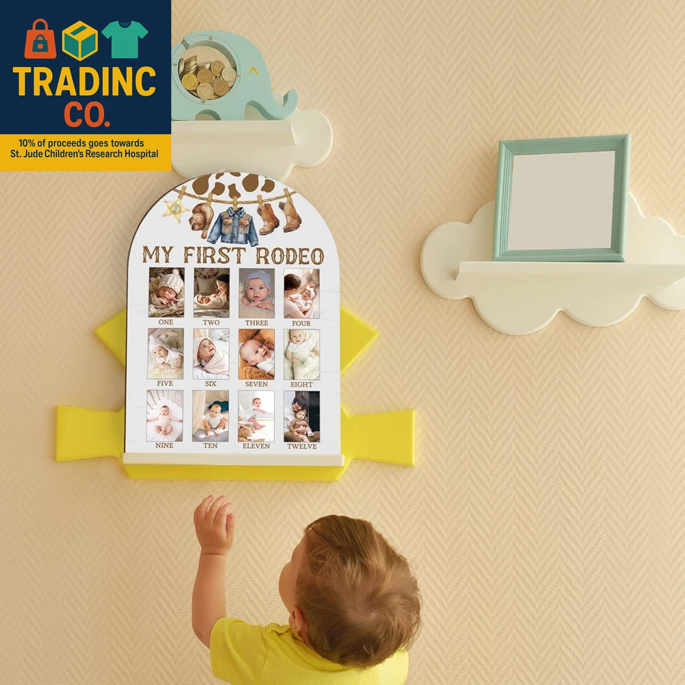 Tablero de fotos de mi primer año, mis primeros signos de hito de bebé de rodeo para niños niñas Nu Foto 4 de 4