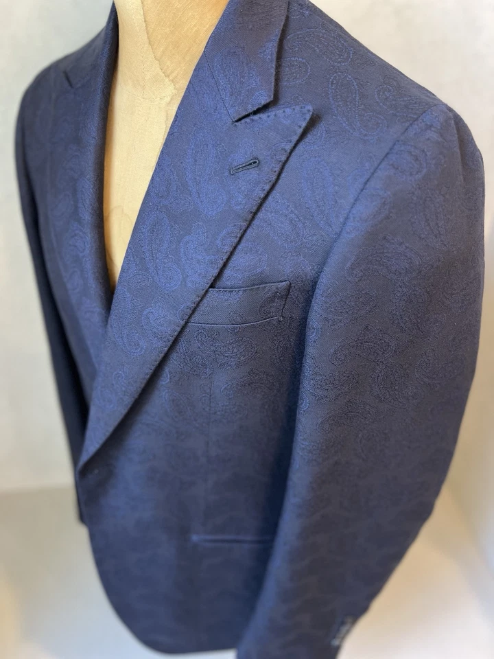 Isaia blue paisley dinner jacket blazer Men’s Size US 42 52 formal wedding party - Image 4 of 4