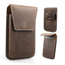 eather Cell Phone Holster with Belt Clip, Flip Cell Phone Case for L Darkbrown