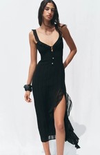 Zara Black Lingerie Style Dress with Glittery Thread - Size S - Ref. 3550/999 