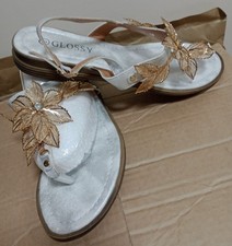 Pretty Silver/Gold Jewelled Toe Post Sandals Size 5 New By Glossy