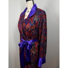 Vintage Victorias Secret Gold Label Paisley Sheer Long Robe Purple Satin Trim