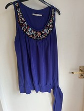 Kookai Sleeveless Sequin Bow Floral Blouse Blue Size 40