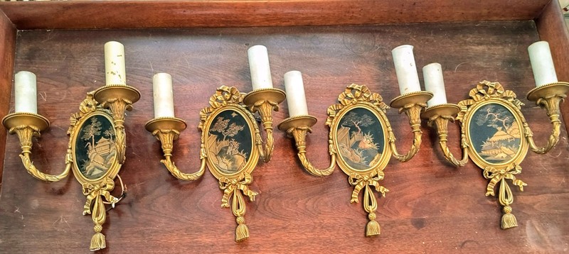 Stunning Antique Set of 4 Chinoiserie E F Caldwell Wall Sconces