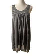 TRAMP Charcoal Gray Embellished Mini Dress Metallic Gems Hand sewn Sz. M / NEW 