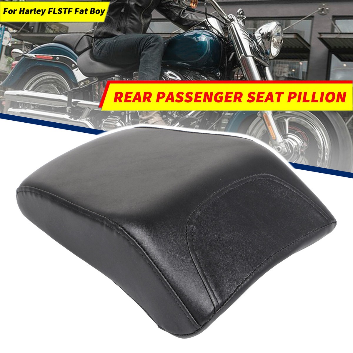 Motorcycle Black Passenger Seat Pillion Cushion Set For Harley FLSTF Fat Boy