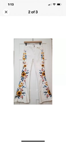 Free People Driftwood Farrah Flare - White Sunflower Jeans Womens Size 27 - Picture 2 of 3