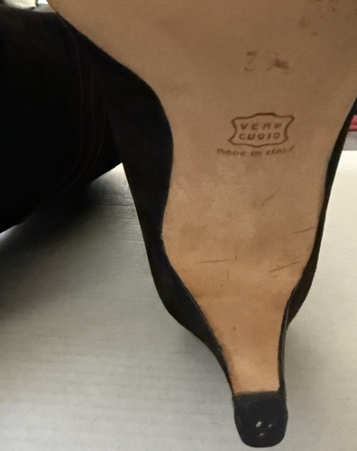 Vtg Cleo Bottier Black Leather Boots - Suede Red Stripes Knee High Women's Sz 7 - Picture 12 of 16