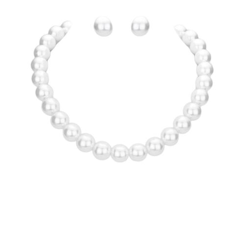 Women's White Pearl Necklace and Earring Set - Single Strand Jewelry Ensemble