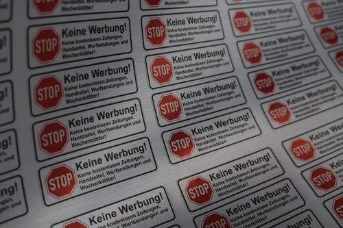 8x Aufkleber für Briefkasten STOPP KEINE WERBUNG in Alu gebürstet Silber R049 - Bild 4 von 4