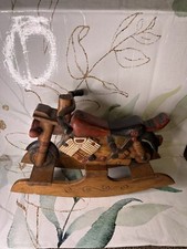 Vintage Handcrafted Wood Motorcycle Rocking Horse Carved