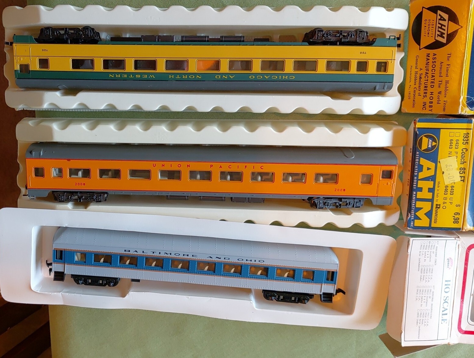 3pc lot vintage AHM Model Power HO Passenger Cars Coach Car B&O CW UP