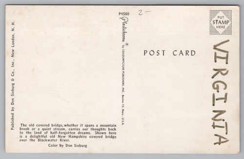 Postcard Covered Bridge Over Blackwater River New Hampshire Unposted - Picture 2 of 2