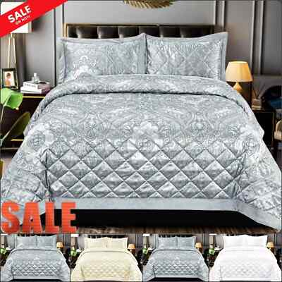 3 Stück Gesteppte Jacquard Tagesdecke Luxus Bettüberwurf Double King Size Bettwäsche Set*