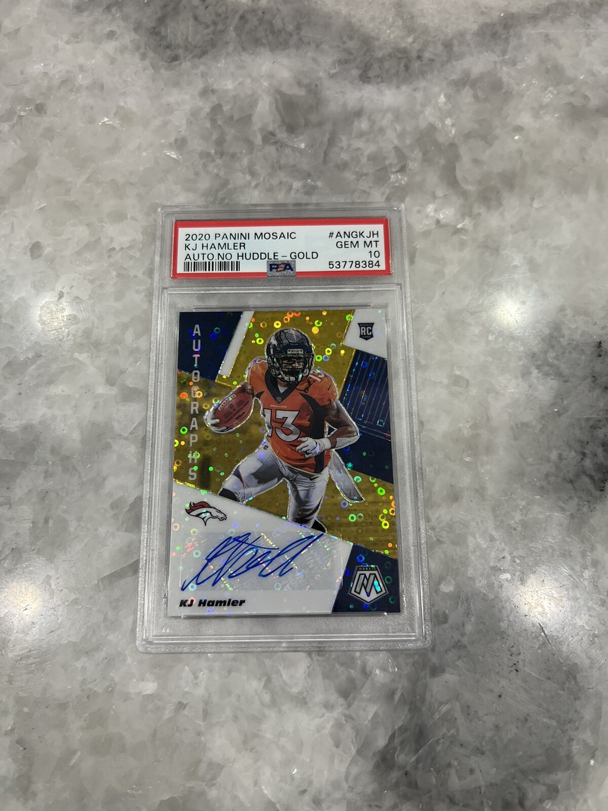 2020 Panini Mosaic KJ Hamler Rookie Auto Gold Prizm No Huddle 5/10 PSA 10 Gem!
