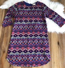 Everly Women's Purple Aztec Print Dress - 3/4 Sleeve - Small