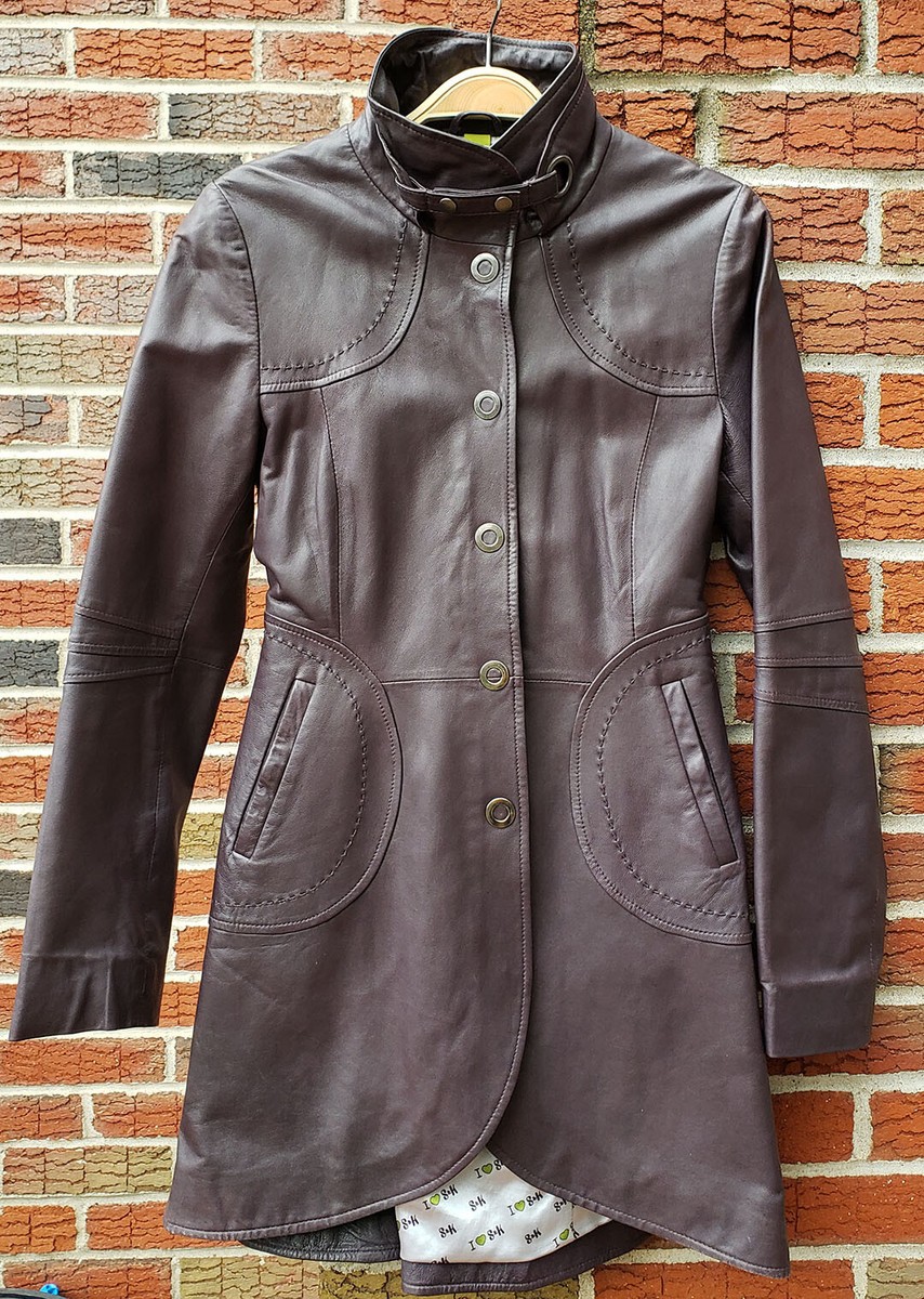 Soia Kyo burgundy purple biker leather coat jacket S P