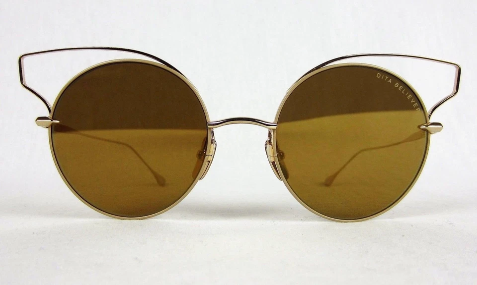 Óculos de sol Dita Believer 23008-B ouro 12K redondo flash lente espelho armação olho de gato - Imagem 2 de 4