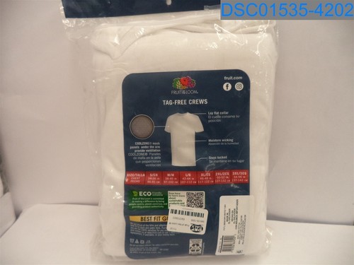 Qty= (1 pack of 5) Fruit of the Loom: Men's XL White Crew Cut T-Shirts - Picture 2 of 6