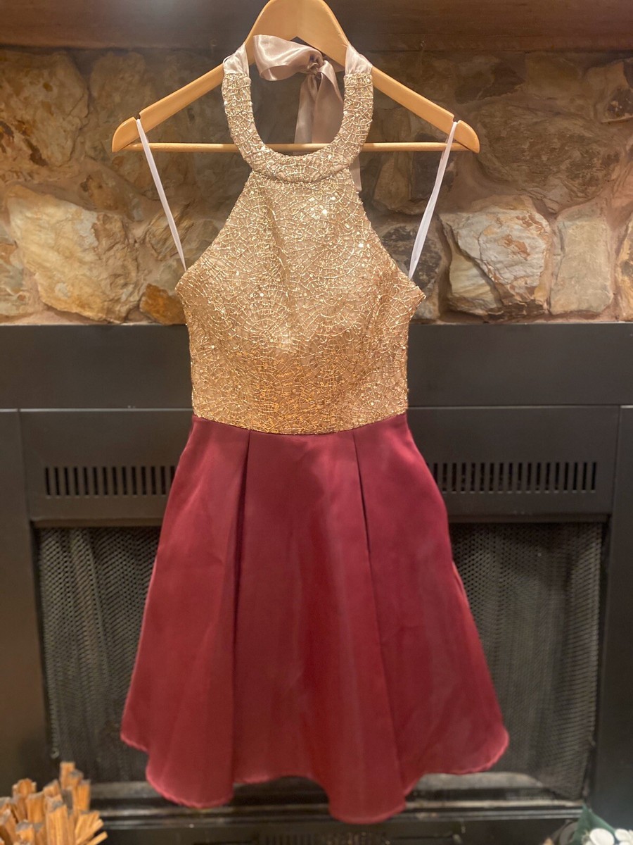 Homecoming Dress Gold And Burgundy Juniors Size 0