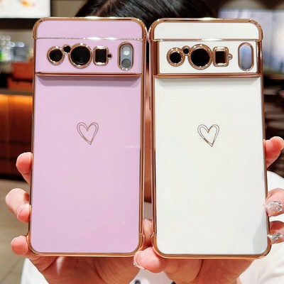 For Google Pixel 8 Pro 8 7A Heart Plating Shockproof Soft Slim Phone Case Cover